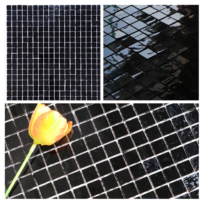 Sqaure Black Gemstone Stained Glass Mosaic Tile Factory