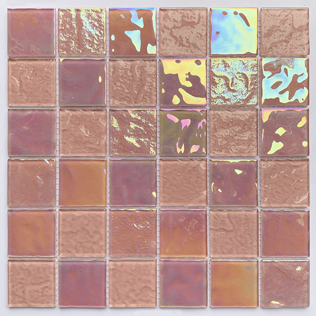 Iridescent Rainbow Surface Pink Glass Mosaic Tiles